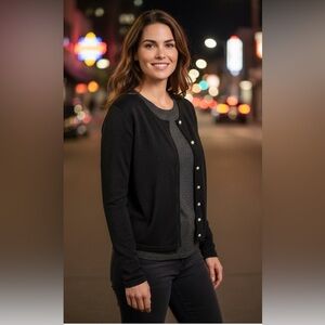 St. John Black wool blend Cardigan with jewel Buttons